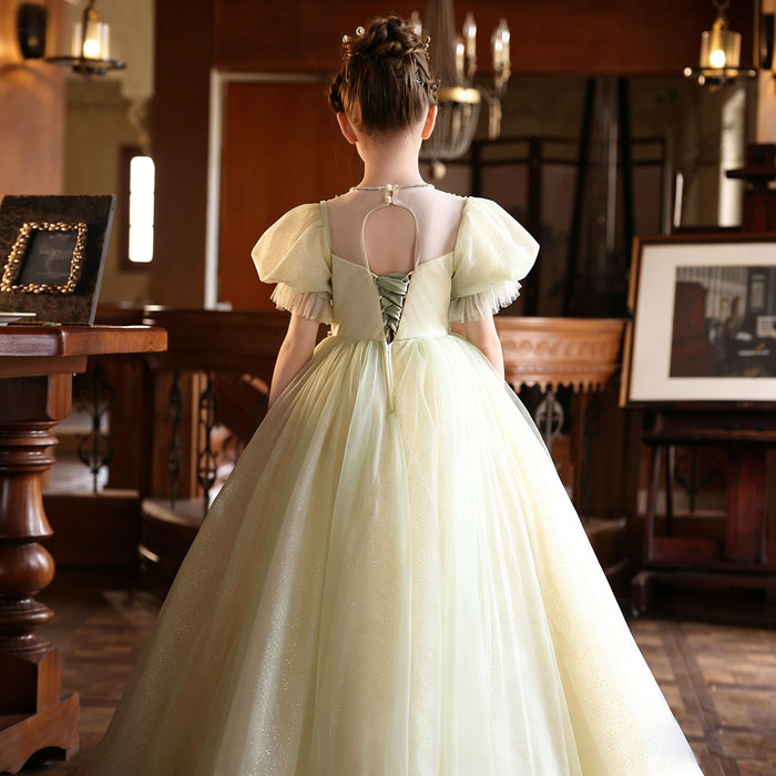 Luxury Sage Green Flower Girl Dress with Embroidery Princess Tulle Wedding Gown J219
