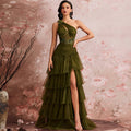 Luxury Skew-shouldered Cake Dress Luxury Sequin Slit Formal Evening Dress - Rosymae