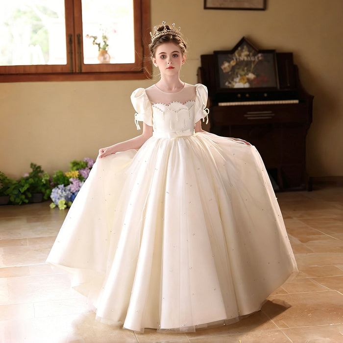 Luxury White Flower Girl Dress Princess Tulle Wedding Gown J231