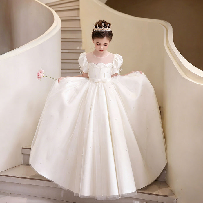 Luxury White Flower Girl Dress Princess Tulle Wedding Gown J231