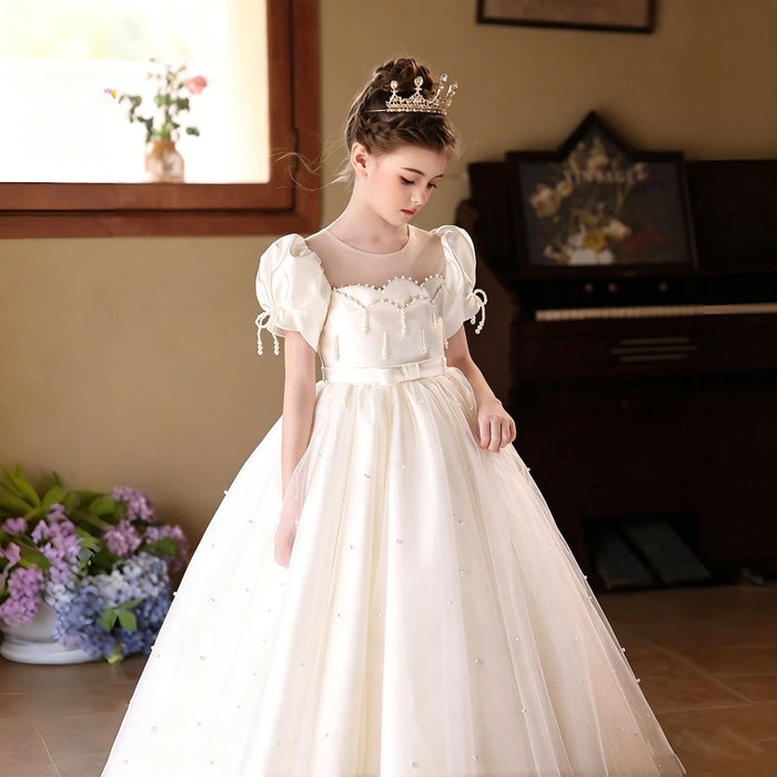 Luxury White Flower Girl Dress Princess Tulle Wedding Gown J231