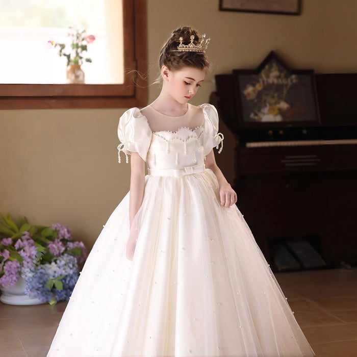 Luxury White Flower Girl Dress Princess Tulle Wedding Gown J231