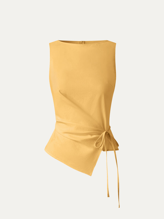 OGLmove Linen-Like Boatneck Waist-Defined Top