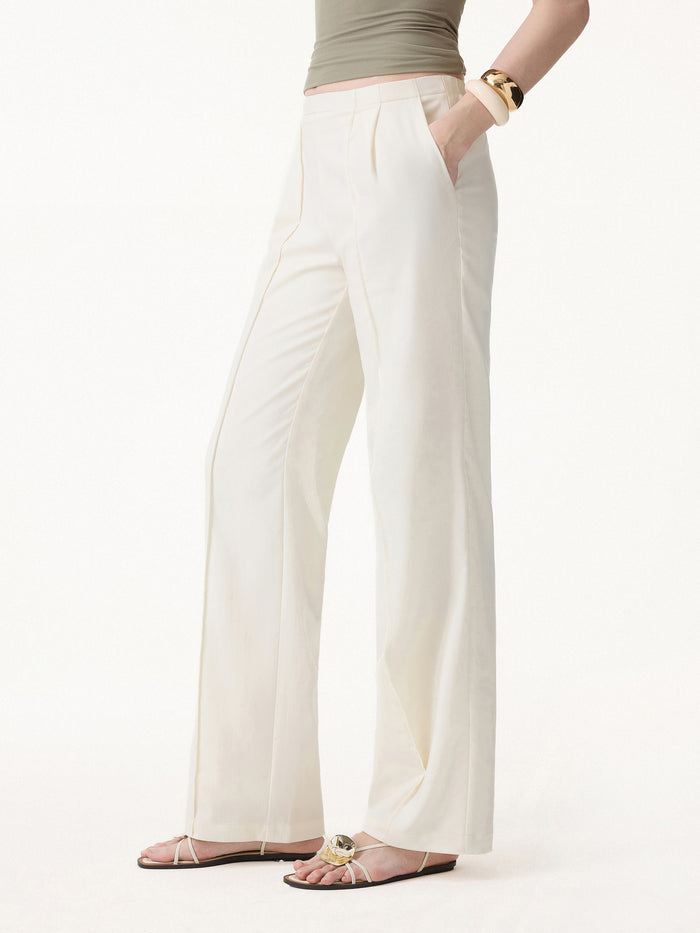 OGLmove Lyocell-Linen Pintuck Wide Leg Vacay Pant Regular Eggnog