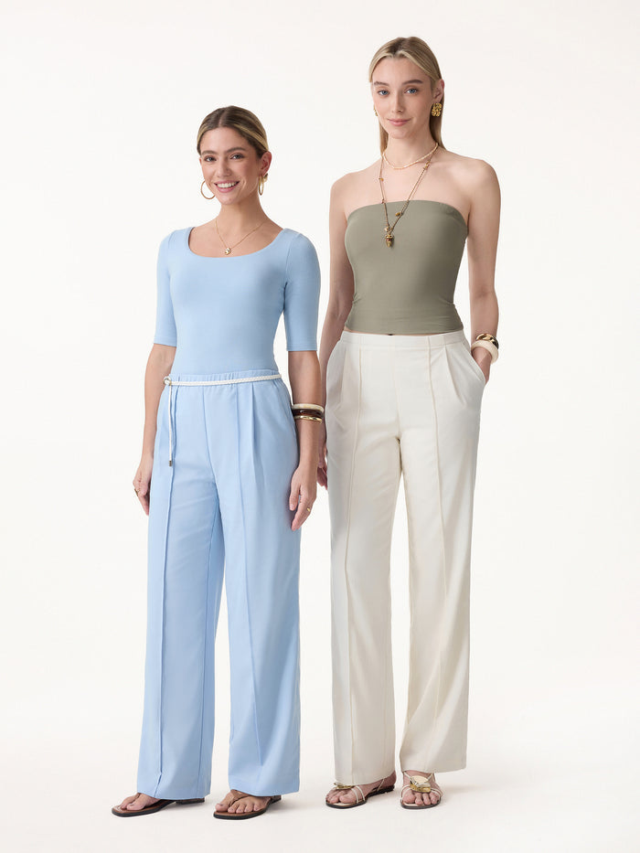 OGLmove Lyocell-Linen Pintuck Wide Leg Vacay Pant