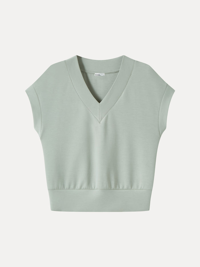 OGLmove Lyocell Spacer Knit V-Neck Banded Hem Top