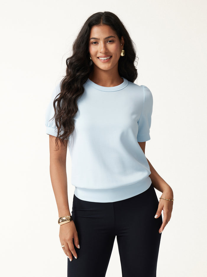 OGLmove Lyocell Spacer Round Neck Puffed Short Sleeve Top Sky Glass Blue XXS
