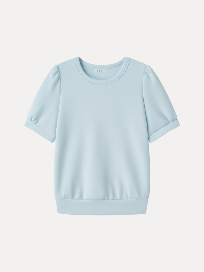 OGLmove Lyocell Spacer Round Neck Puffed Short Sleeve Top
