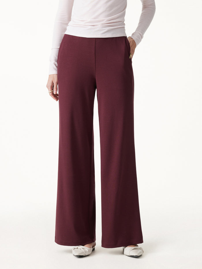 OGLmove Lyocell Wool Mid Rise Wide Leg Pull-on Pant with Pockets Regular Ruby Berry