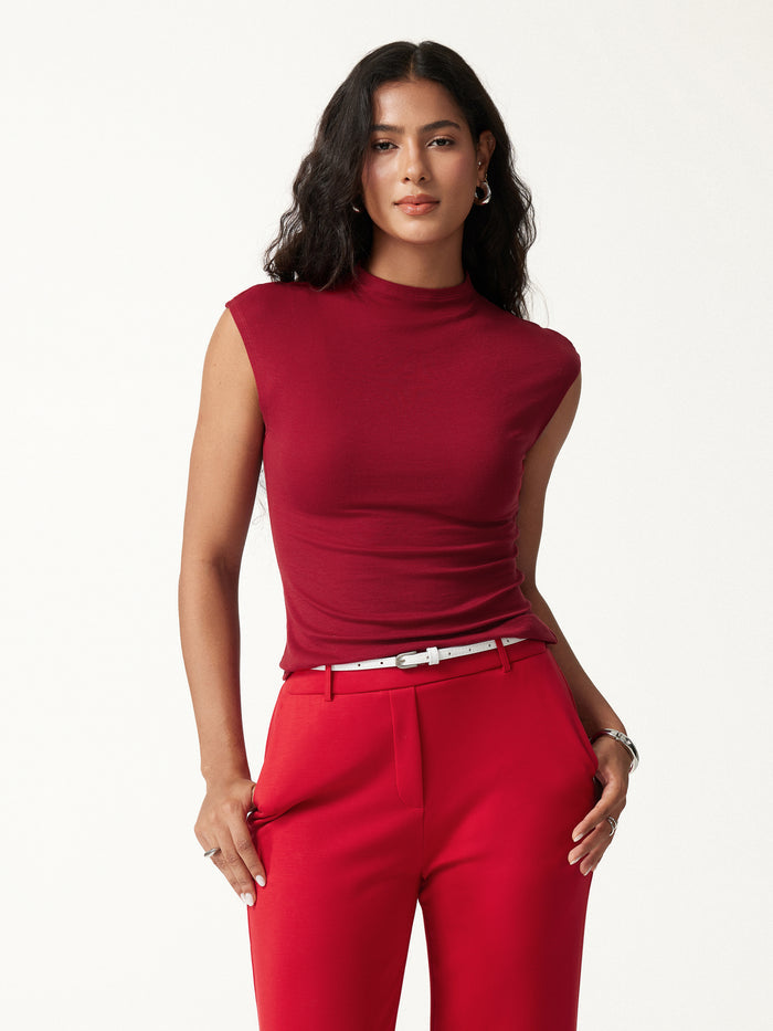 OGLmove Lyocell-Wool Mock Neck Sleeveless Top Retro Red XXS