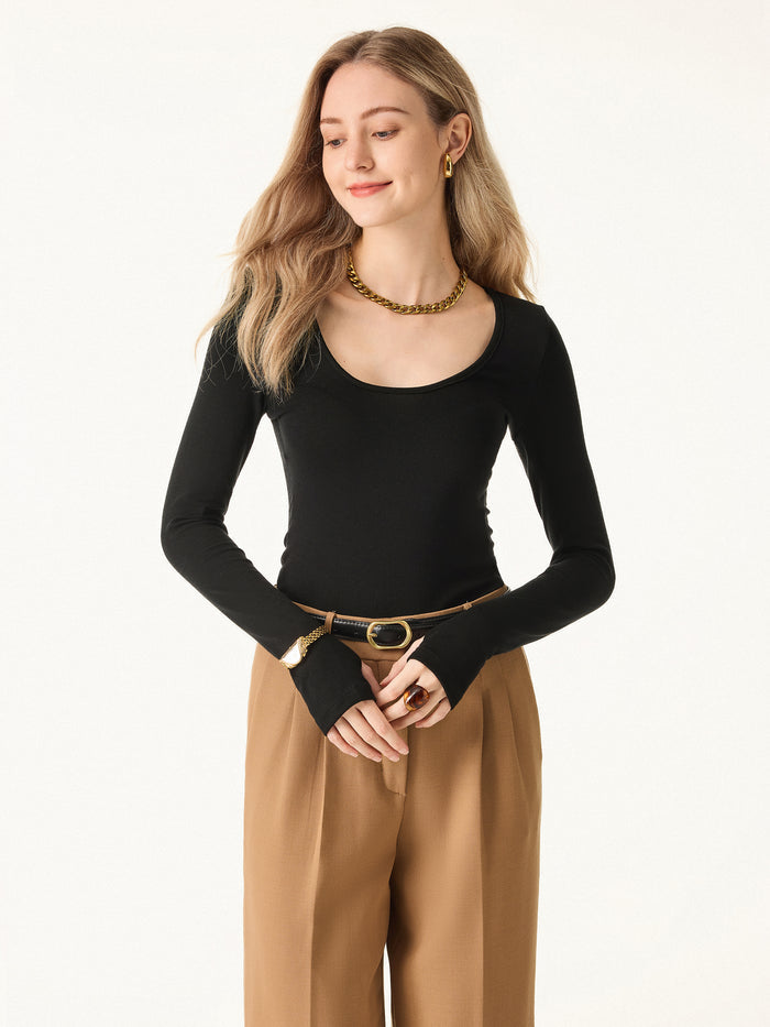 OGLmove Lyocell-Wool Round Neck Long Sleeve Top Black XXS