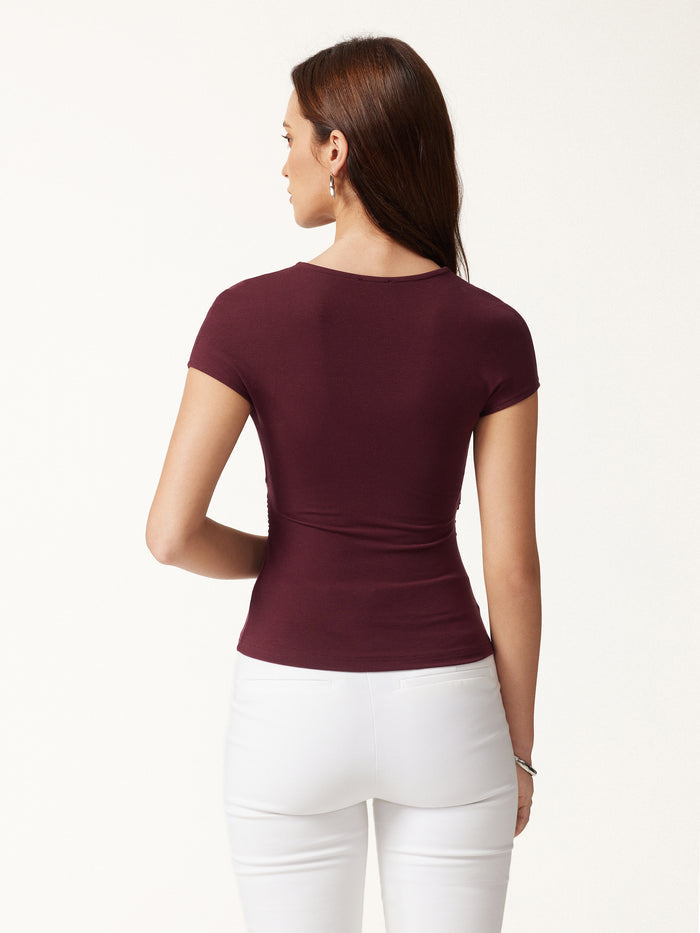 OGLmove Lyocell Wool Surplice Cap Sleeve Asymmetrical Top