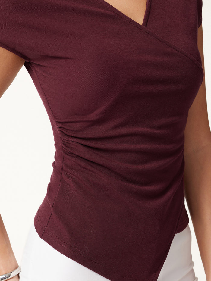 OGLmove Lyocell Wool Surplice Cap Sleeve Asymmetrical Top
