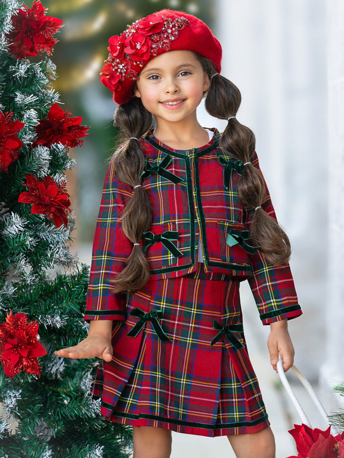 Made For Fashionistas Festive Plaid Tweed Blazer And Skirt Set Mia Belle Girls