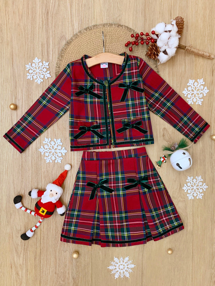 Made For Fashionistas Festive Plaid Tweed Blazer And Skirt Set Mia Belle Girls