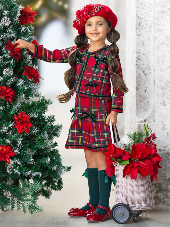 Made For Fashionistas Festive Plaid Tweed Blazer And Skirt Set Mia Belle Girls