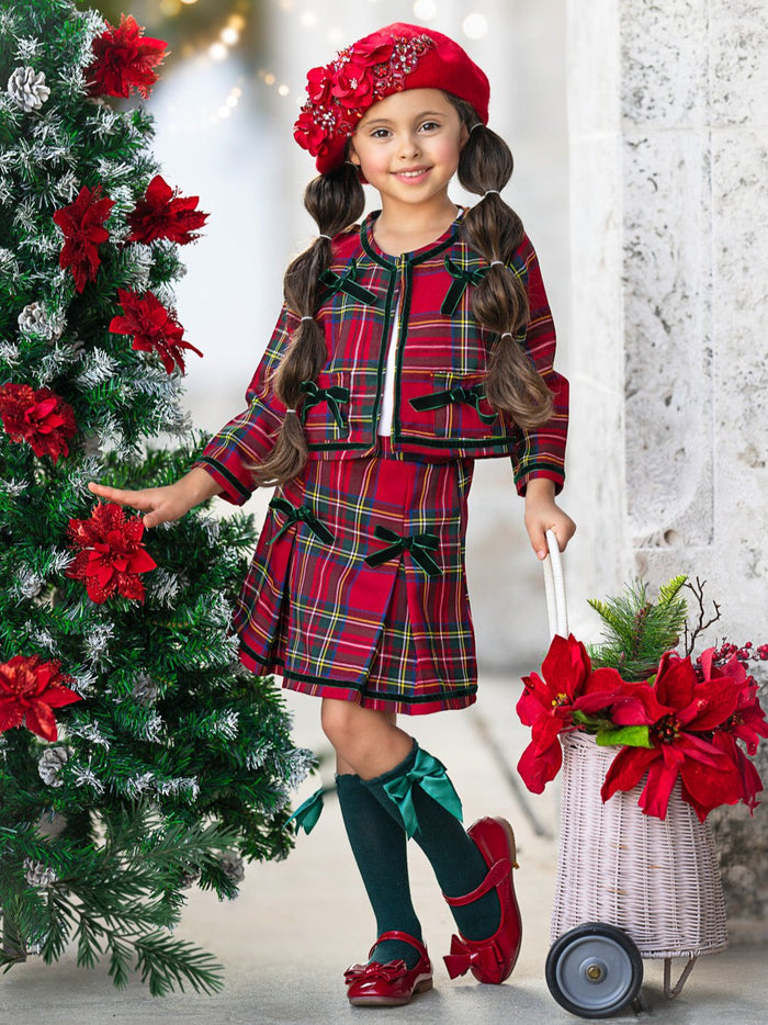 Made For Fashionistas Festive Plaid Tweed Blazer And Skirt Set Mia Belle Girls