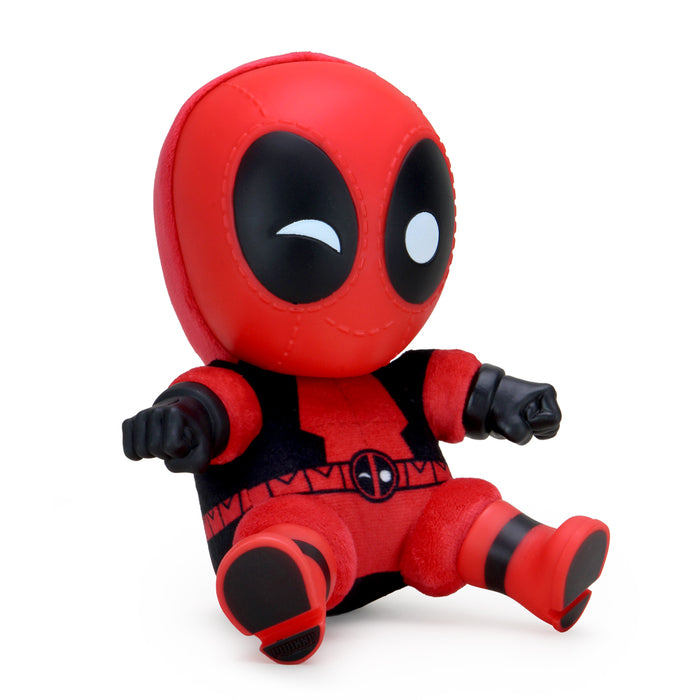 Marvel Deadpool Roto Phunny plush toy by Kidrobot, soft and cuddly Deadpool character plush in bright red and black colors.