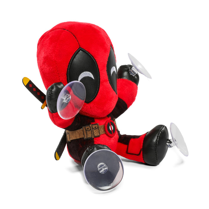 Marvel Deadpool plush window clinger featuring Deadpool and Wolverine, 6-inch Phunny plush character for window decor.