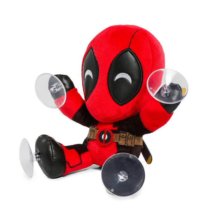 Marvel Deadpool plush window clinger featuring Deadpool and Wolverine characters, perfect for decorating windows or surfaces.