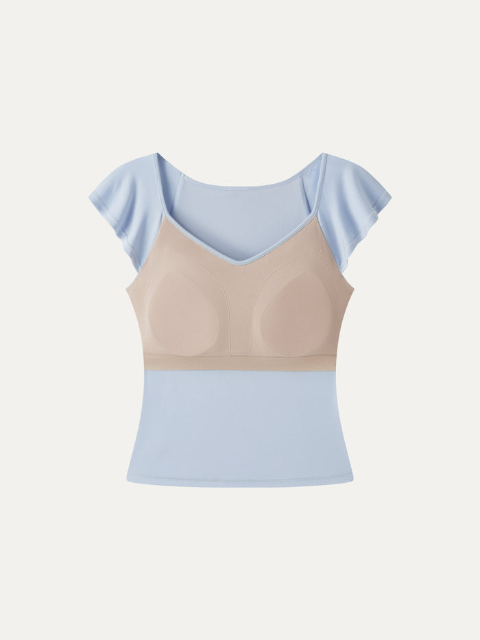 OGLmove Diamond Neck Flutter Sleeve Bra Top