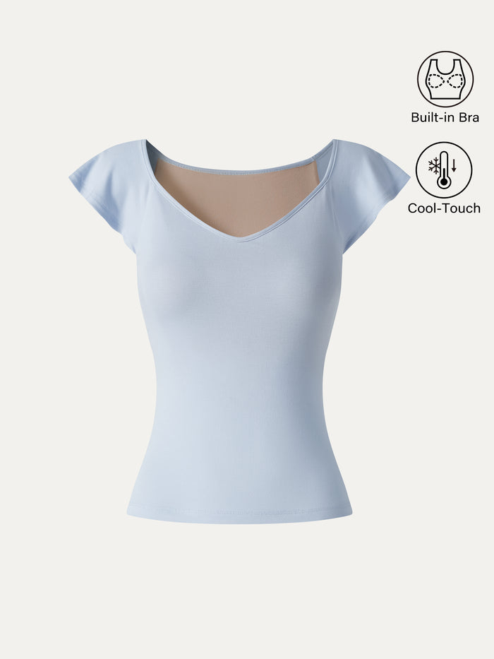 OGLmove Matte Smooth Diamond Neck Flutter Sleeve Bra Top