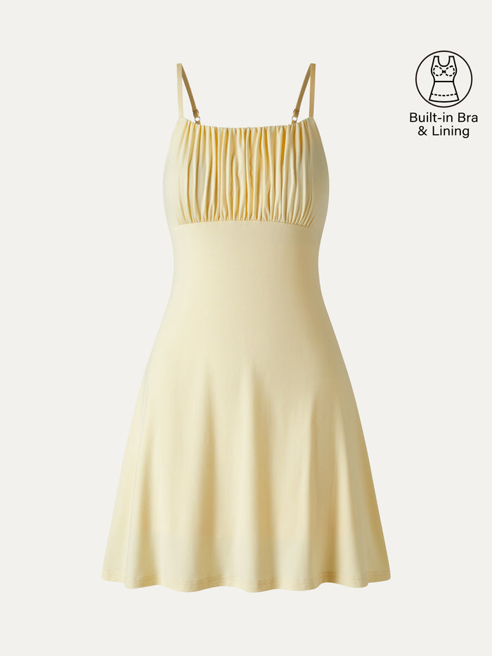 OGLmove Square Neck Ruched Spaghetti Mini Bra Dress