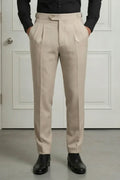 Men Beige Pleated Formal Pant-Front