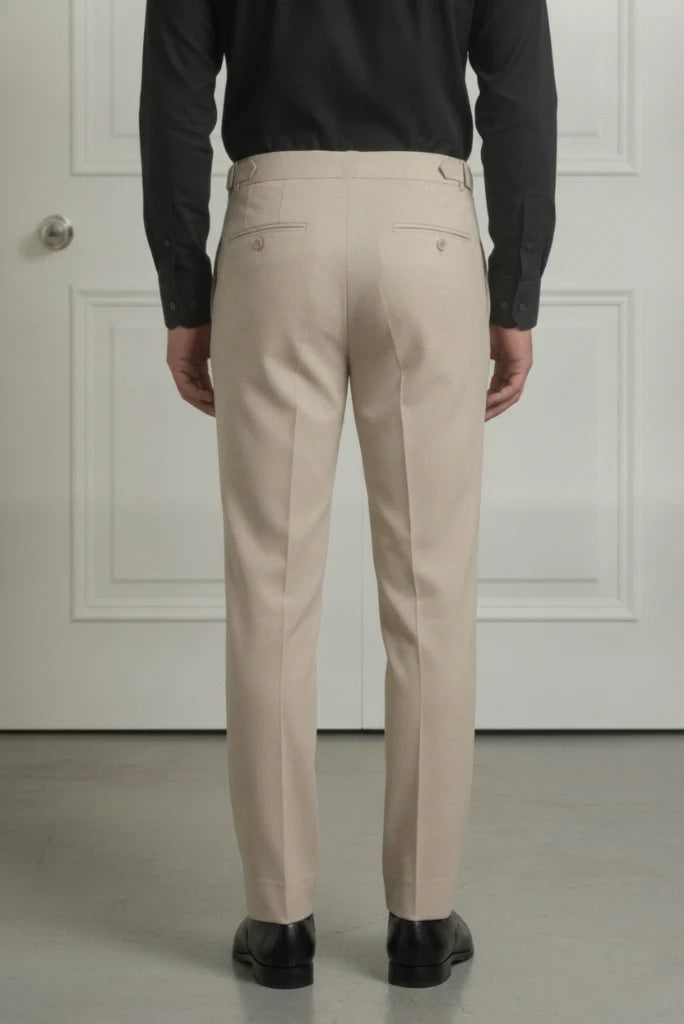 Men Beige Office Wear Trouser-Back