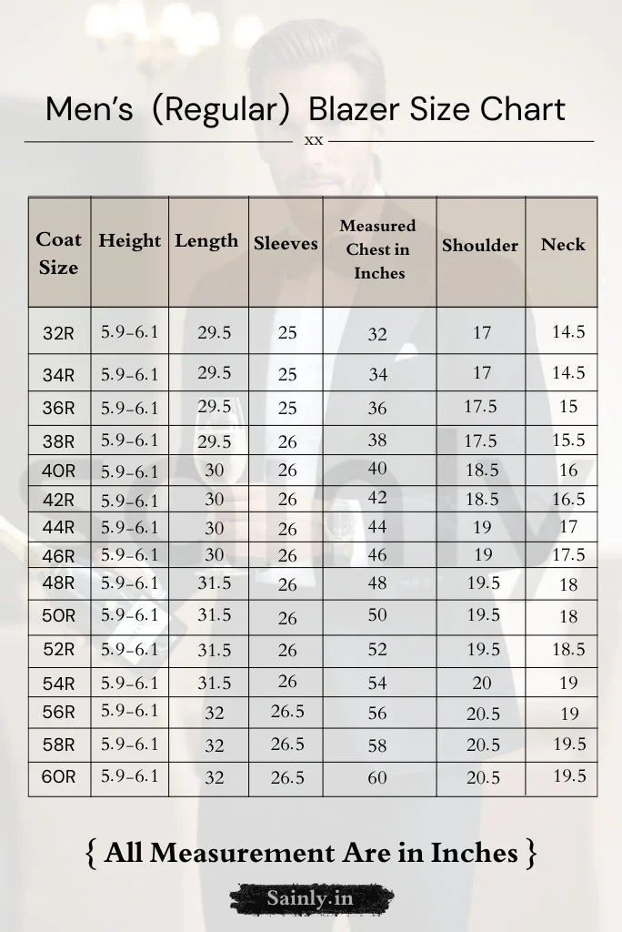 Men's blazer regular size chart