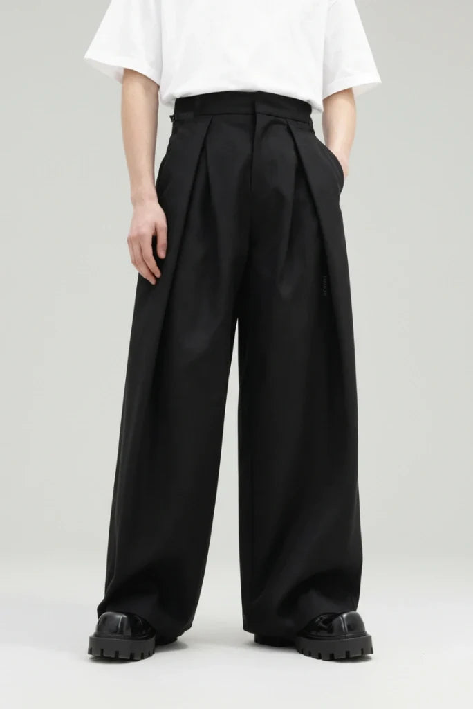 Men Black Formal Pleated Pant-Front