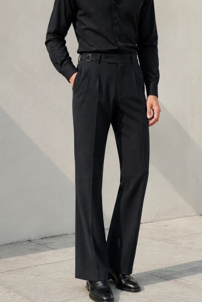 Men Black Formal Front Pleated Pant-Front