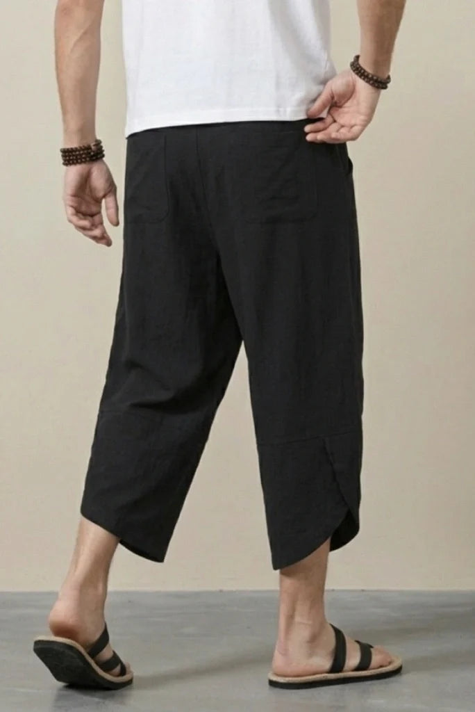Men Black Linen Relaxed Fit Pant-Back