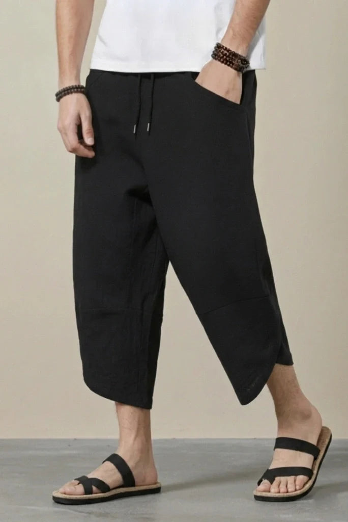 Men Black Linen Summer Pant-Side