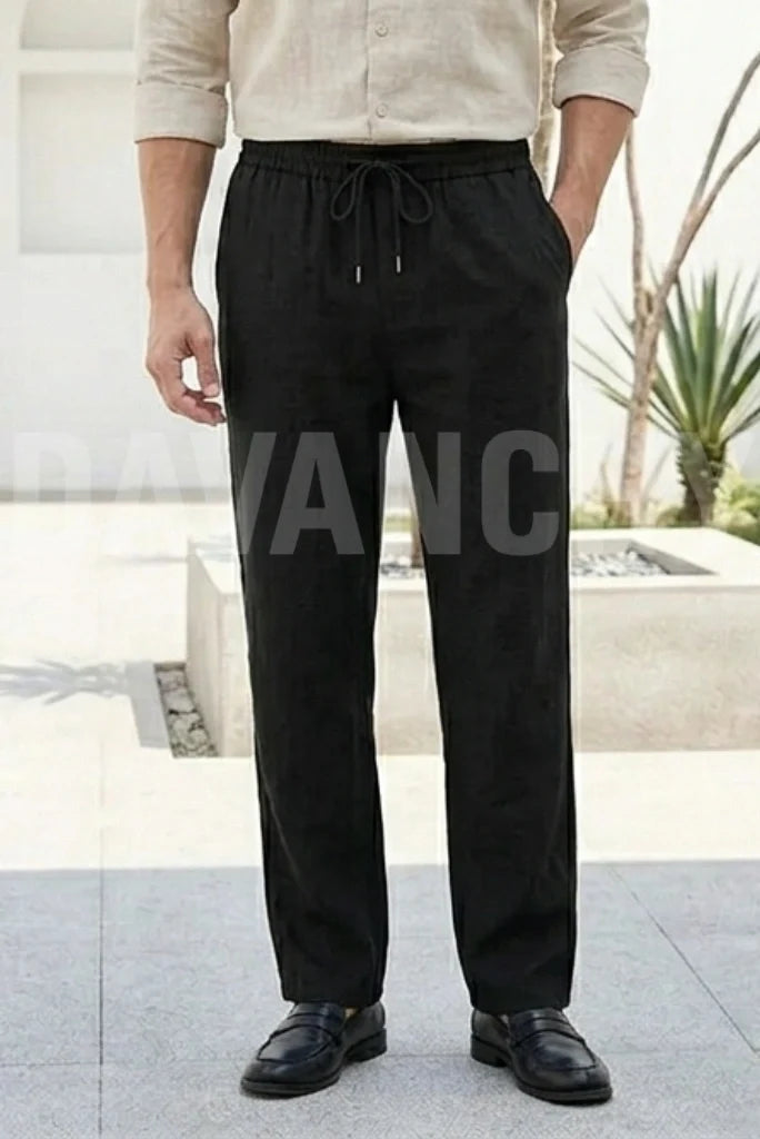 Men Black Linen Trouser-Front
