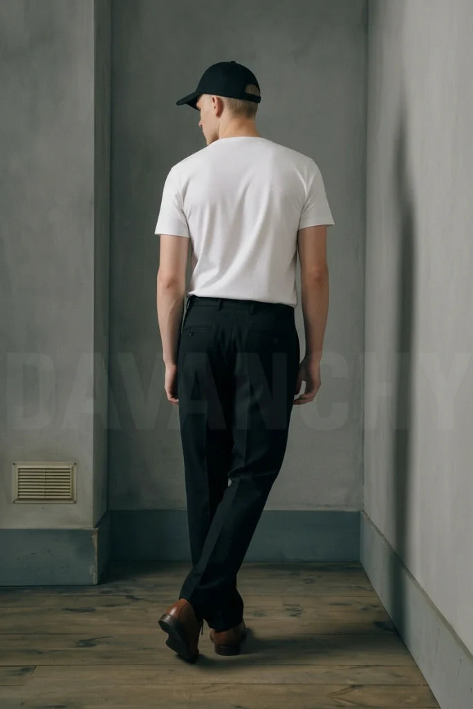 Men Black Premium Regular fit Pant- Back