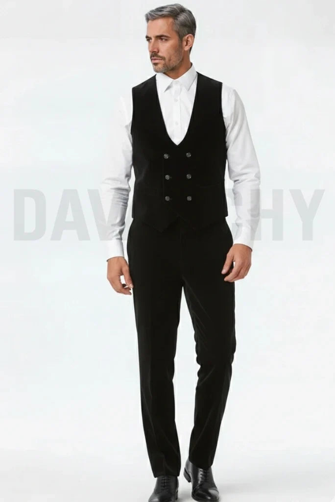 Elegant Black Formal Wear Waistcoat and Pant Set Men-Front