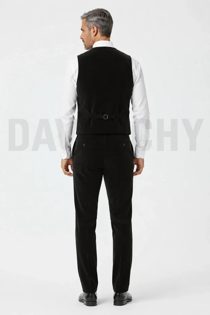 Men Black Waistcoat and Pant Set-Back