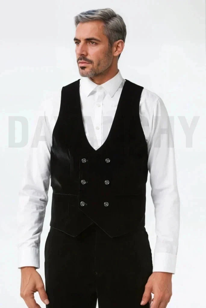 Premium velvet black waistcoat and pant set-Front