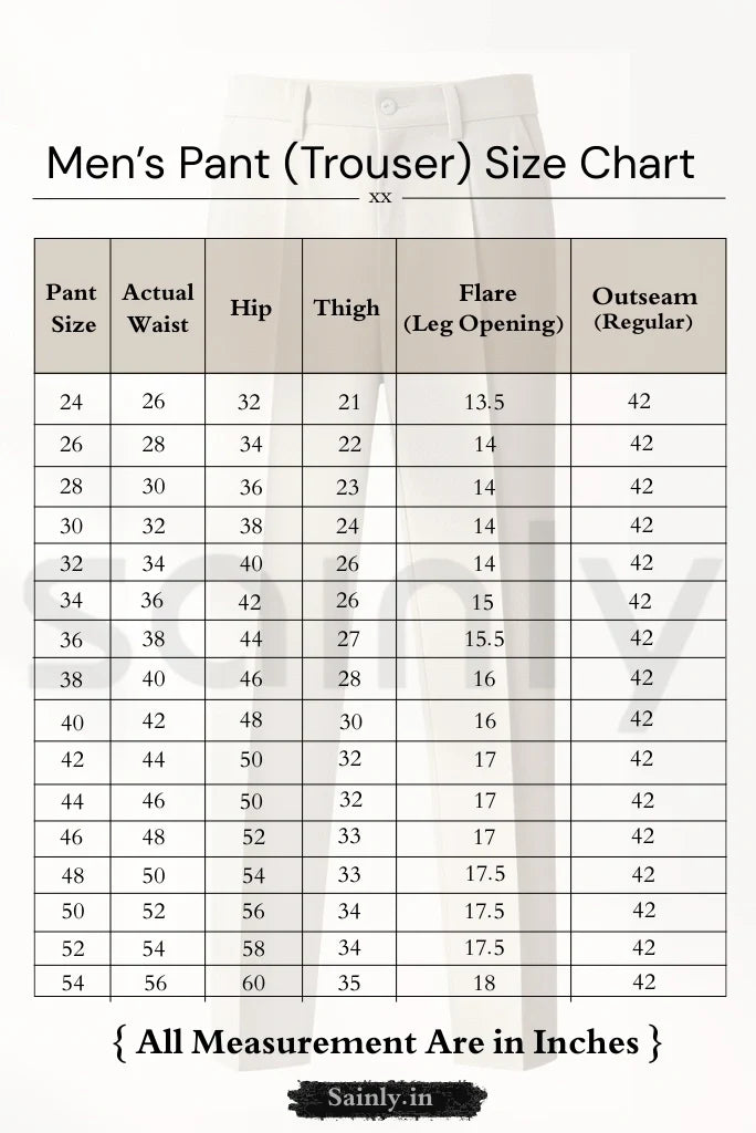 Sainly Men Pant Size Chart