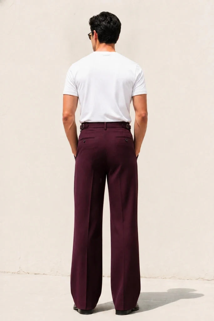 Burgundy Flared Formal Pant for Men-Back