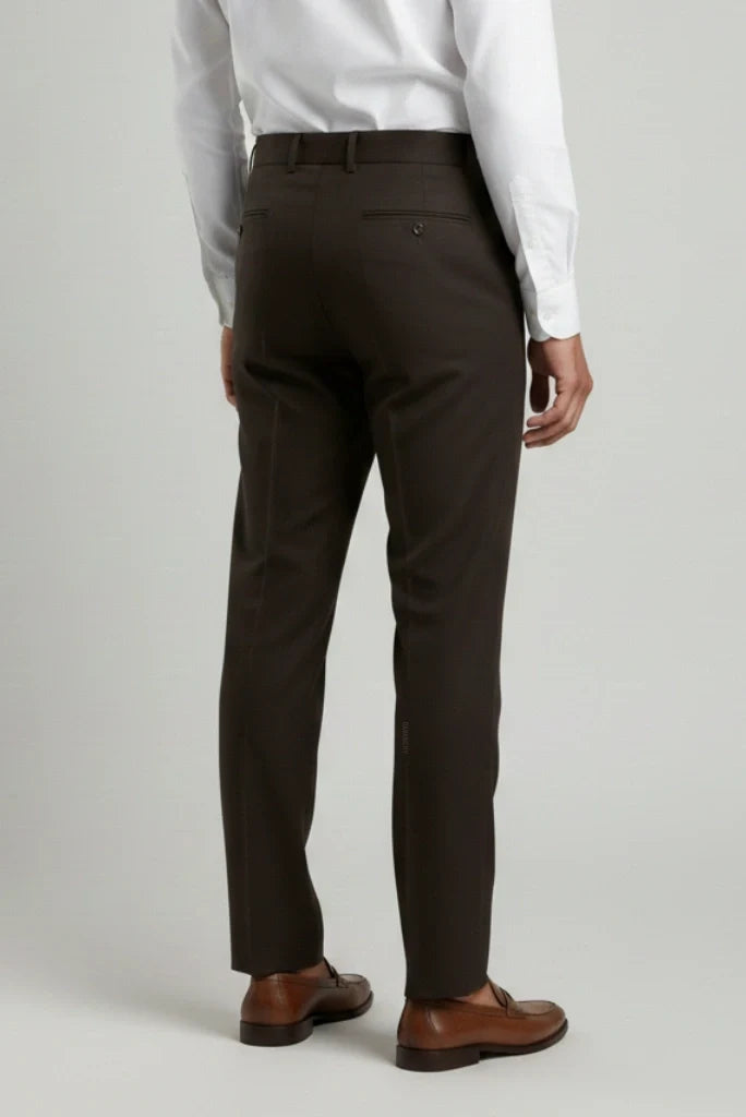 Men's Brown Pleated Formal Trousers-Back