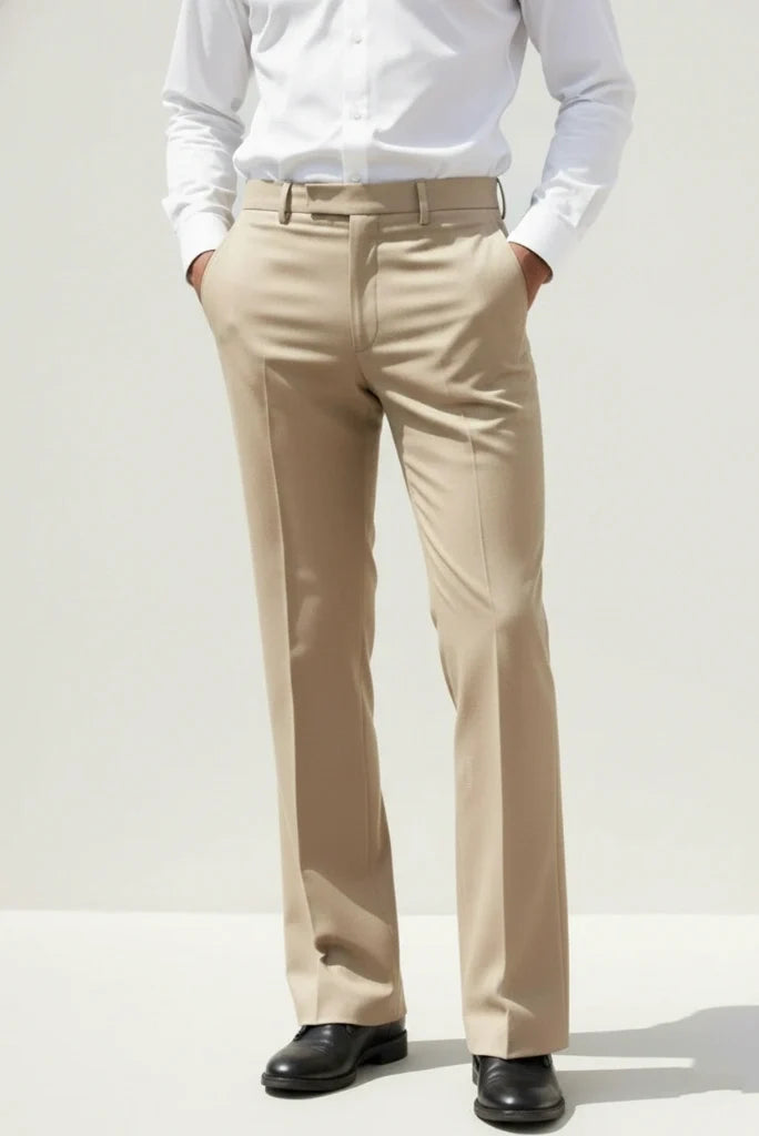 Men Cream Bootcut Formal Pant-Front