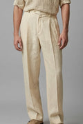 Men's Cream Linen Casual Trouser-Front