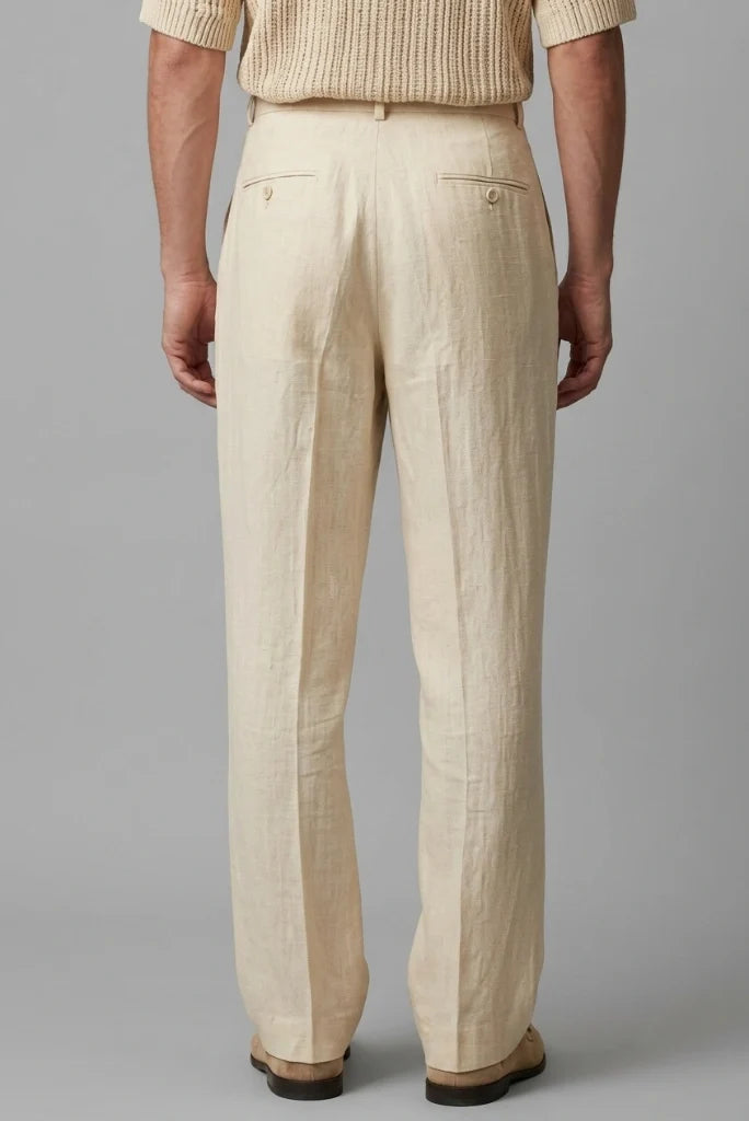 Casual Cream Linen Trousers-Back
