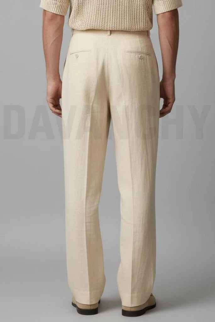 Men Cream Linen Trouser-Back