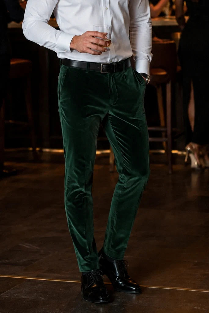 Emerald green velvet trouser men-Front
