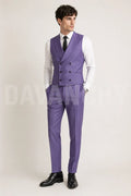 Men Light Purple Waistcoat and Pant Set-Front