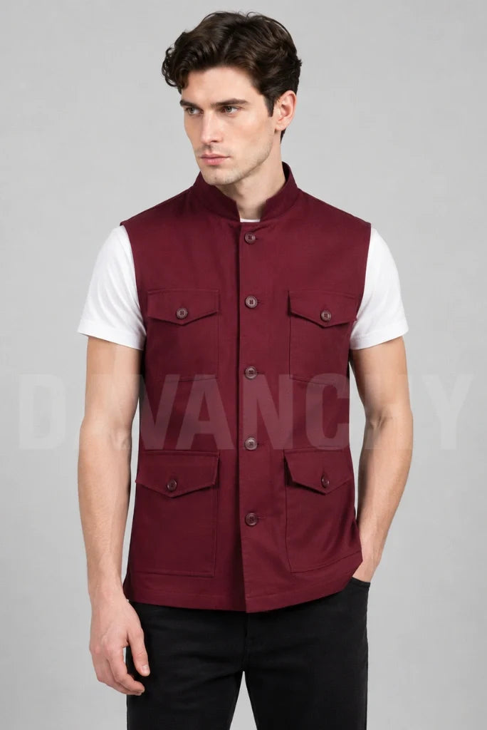 Men Maroon Hunter Jacket-Front
