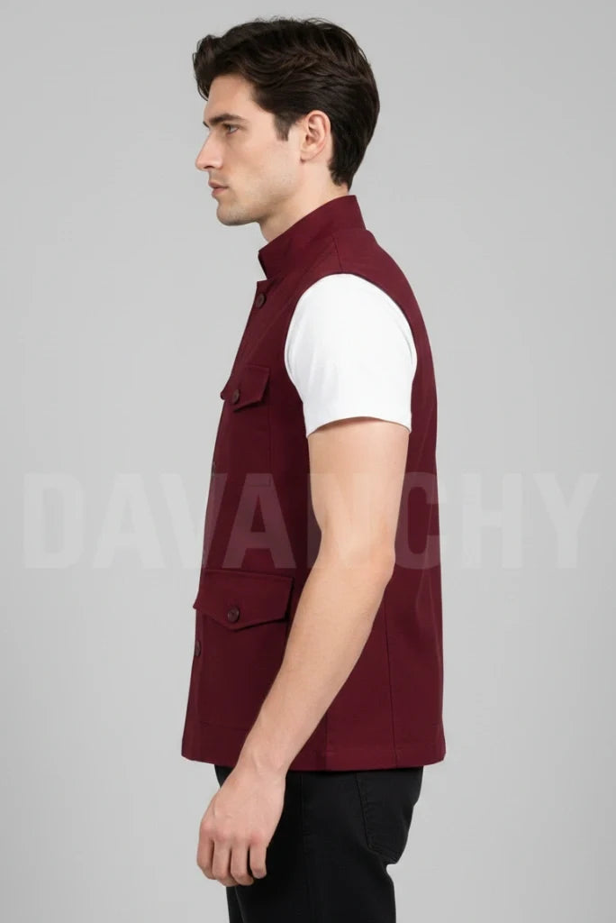 Stylish Maroon Jacket for Men-Side
